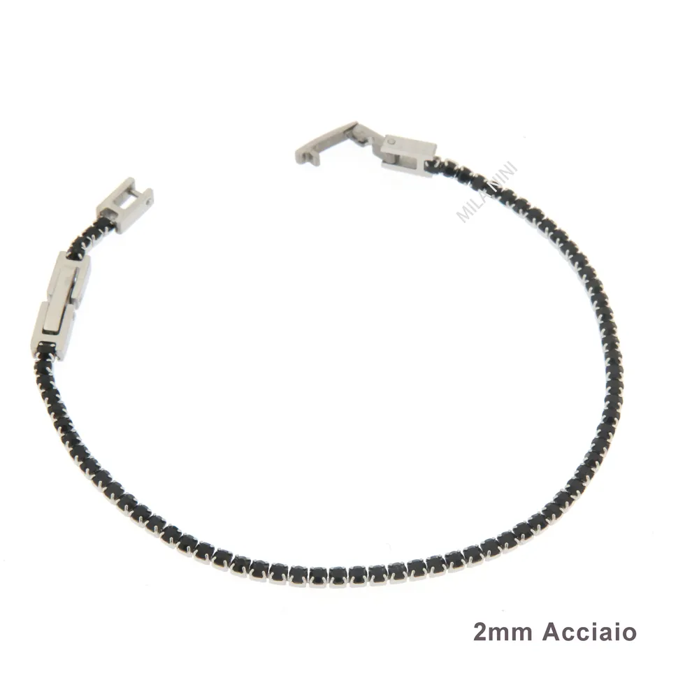 Bracciale Tennis in Acciaio e Zirconi - 2 mm - Tennis Acciaio e Zirconi