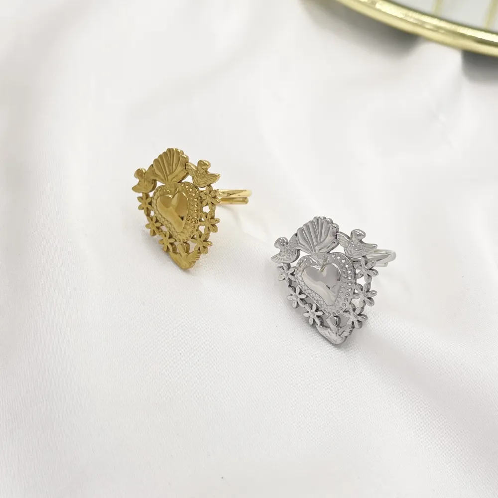 Sacro Cuore-Anello Regolabile in Acciaio - AAR-103-AA2706B