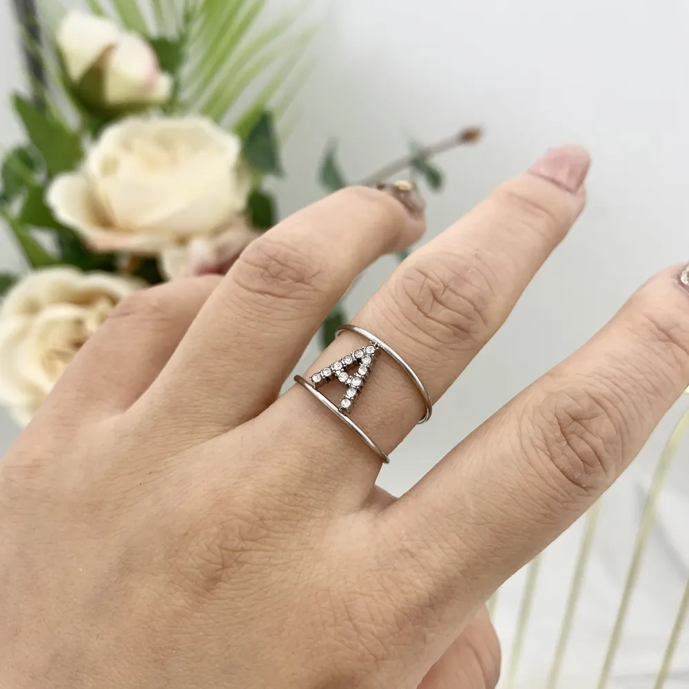 Iniziale con Zirconia-36pz Anelli Regolabili in Acciaio - AAR-103-AA2982R