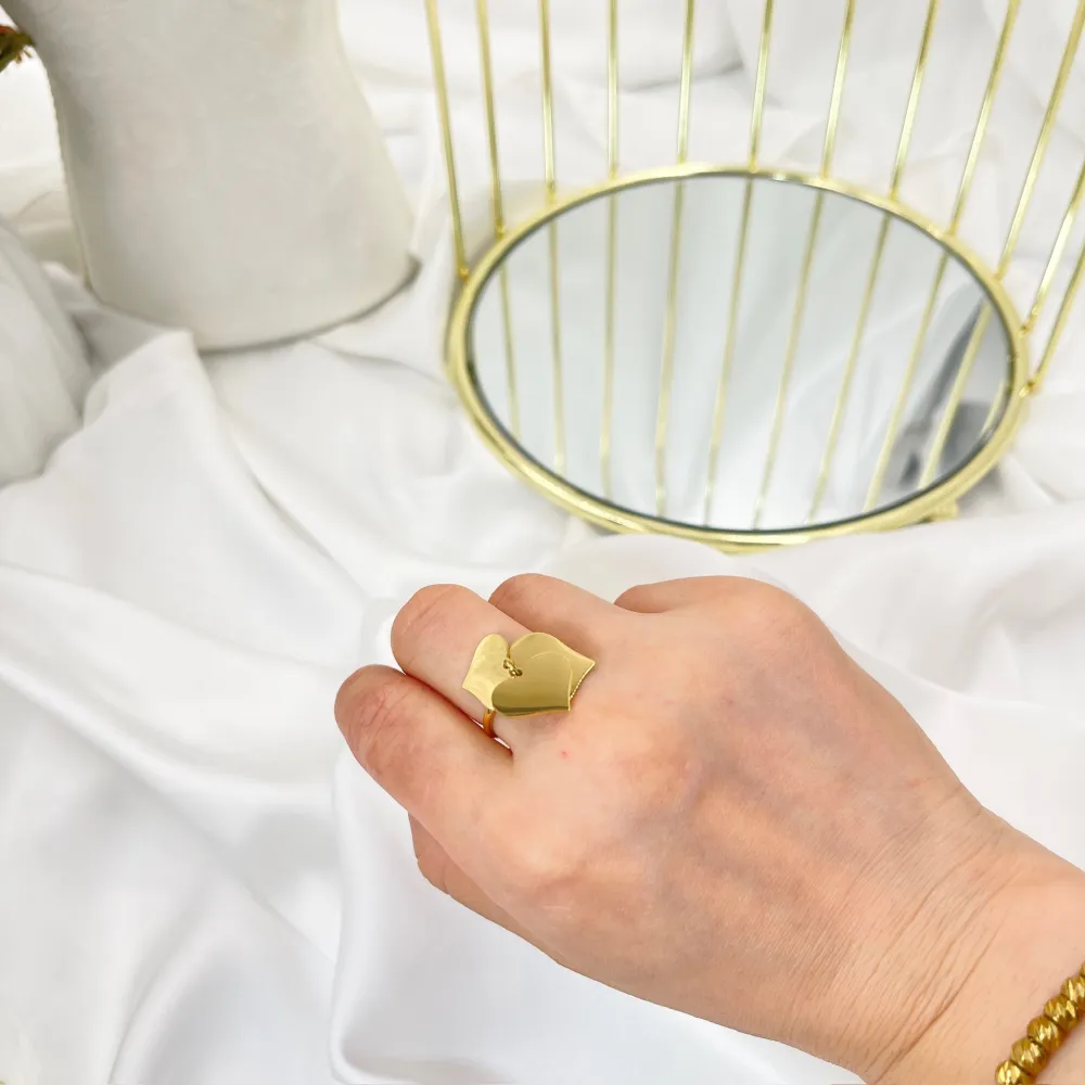 Tre CuoriPendenti-Anello Regolabile in Acciaio - AAR-103-AA4552R