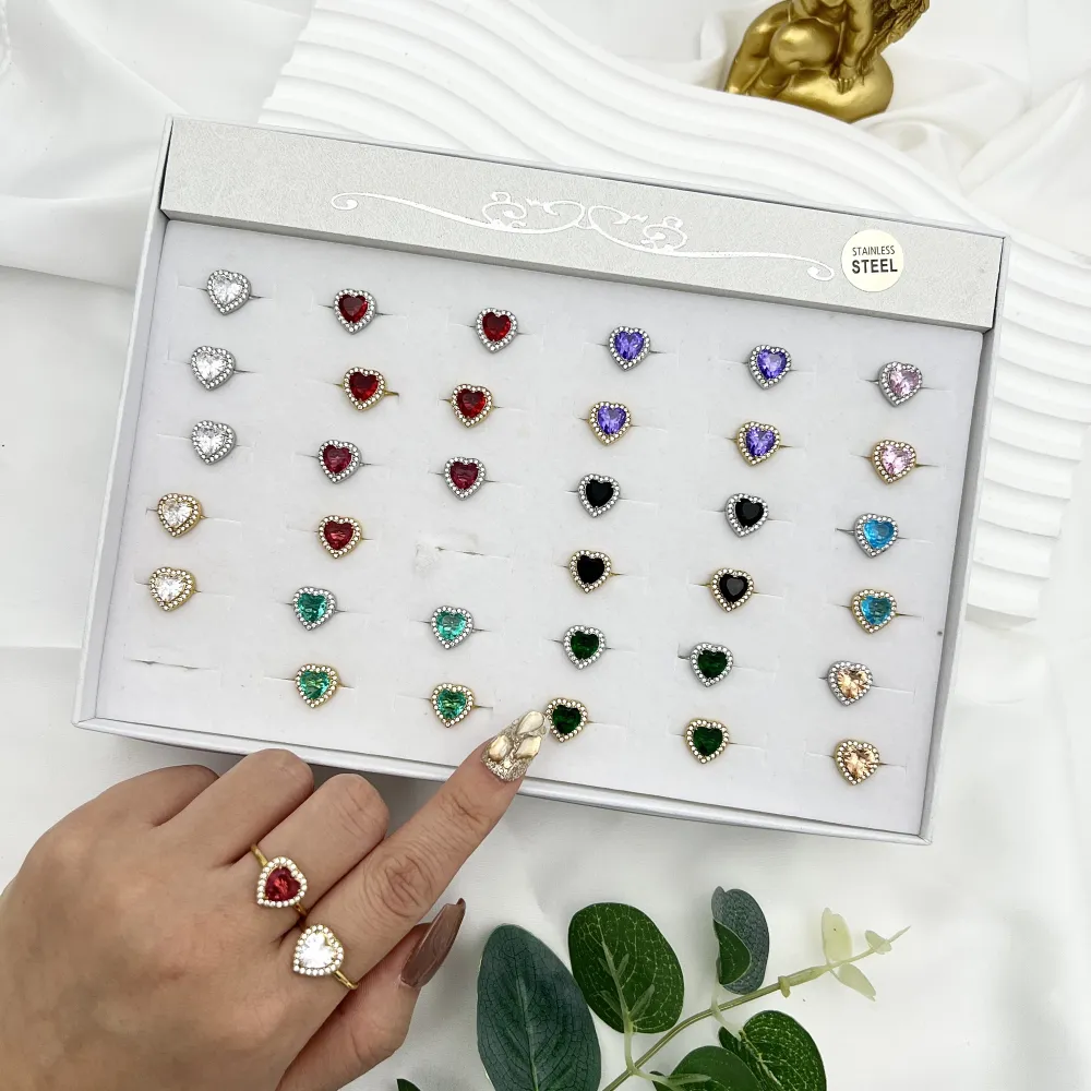 Cuore -36pz Anelli Regolabili in Acciaio - AAR-103-AA4707R