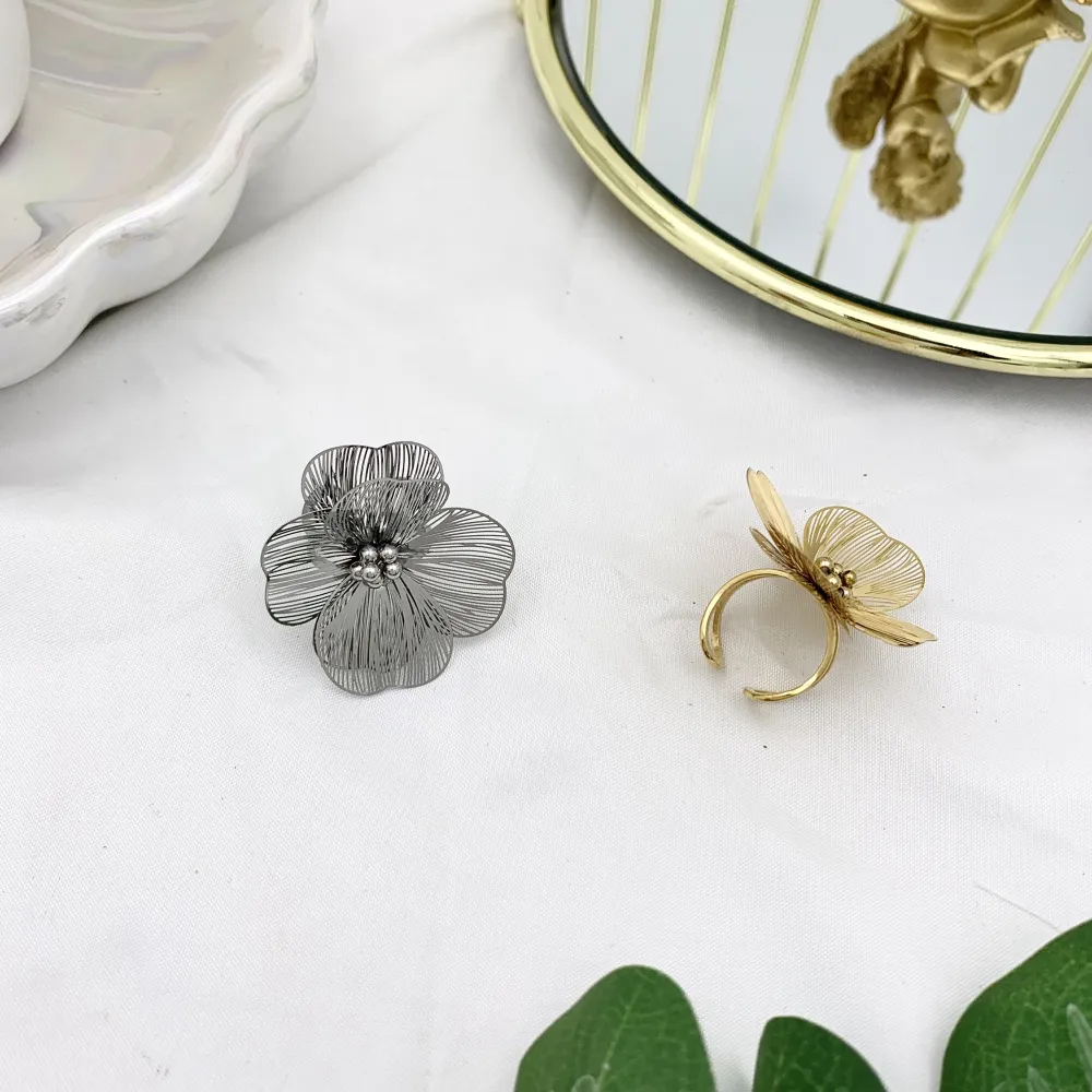 Fiore-Anello Regolabile in Acciaio - AAR-732-175