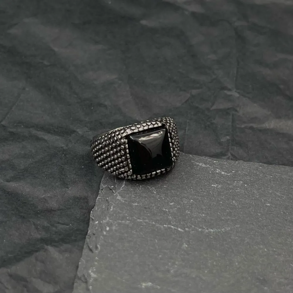 Pietra Quadrata-Anello in Acciaio con Misure - AAU-518-236