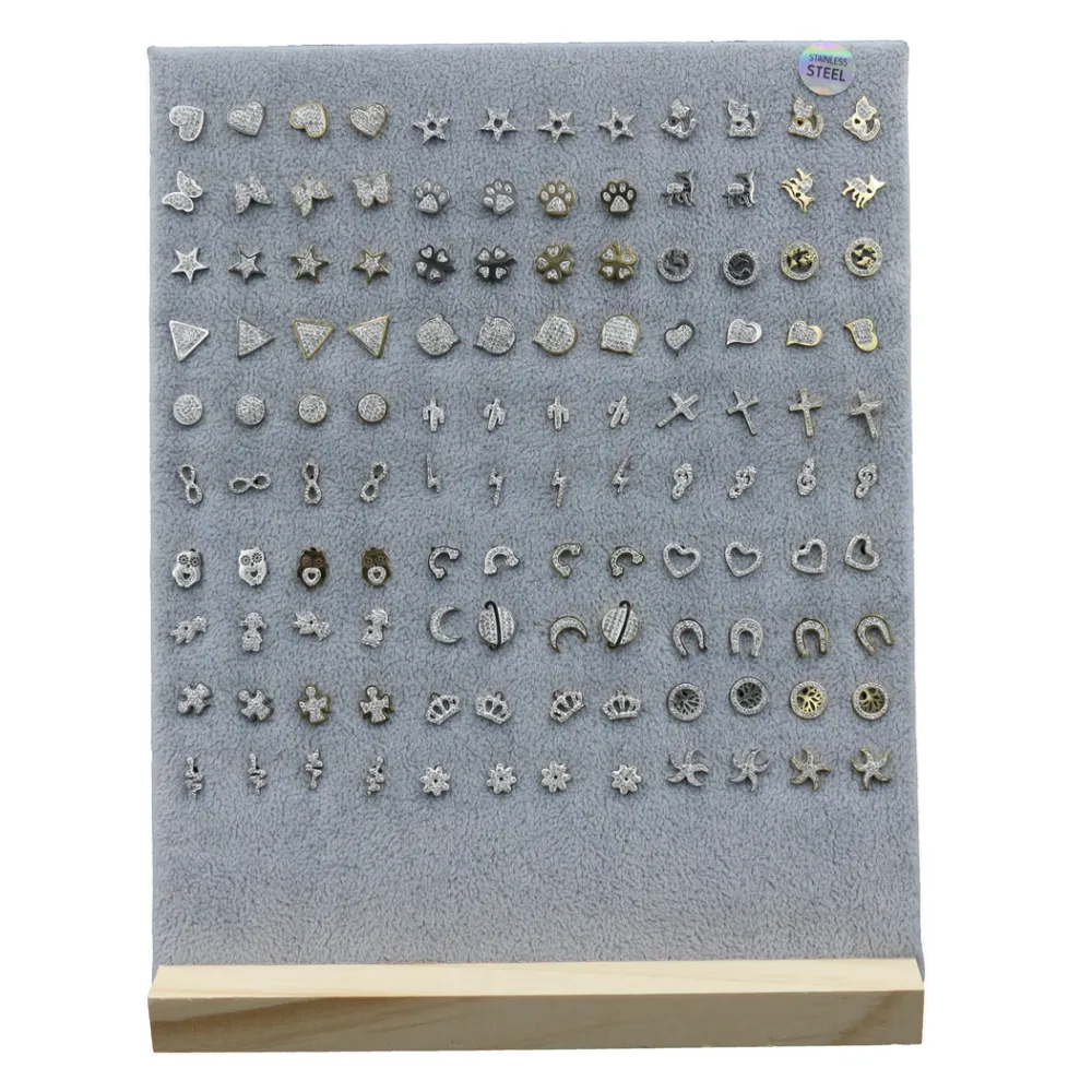 Orecchini a lobo in acciaio 60paia + espositore in omaggio - ACCIAIO Cuore, stella, - Espositore Orecchini a
