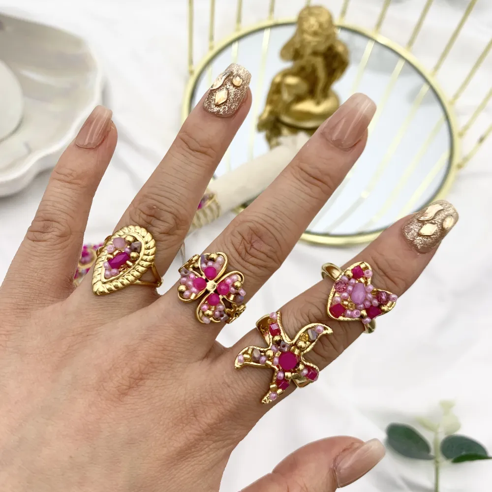 Mix Perline Colorate-15pz Anelli Regolabili in Acciaio - APA-732-229