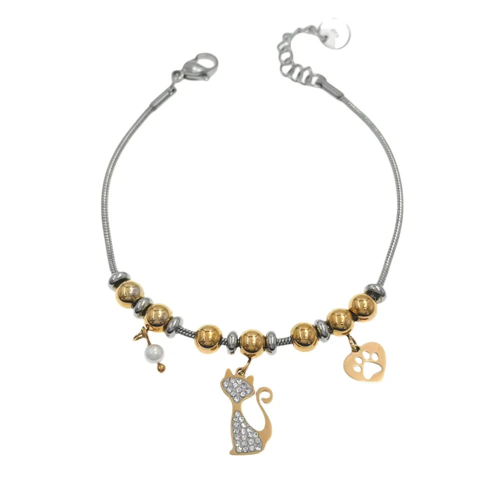 Gatto Zampa-Bracciale in Acciaio con Chiusura - BAC-103-AA109B