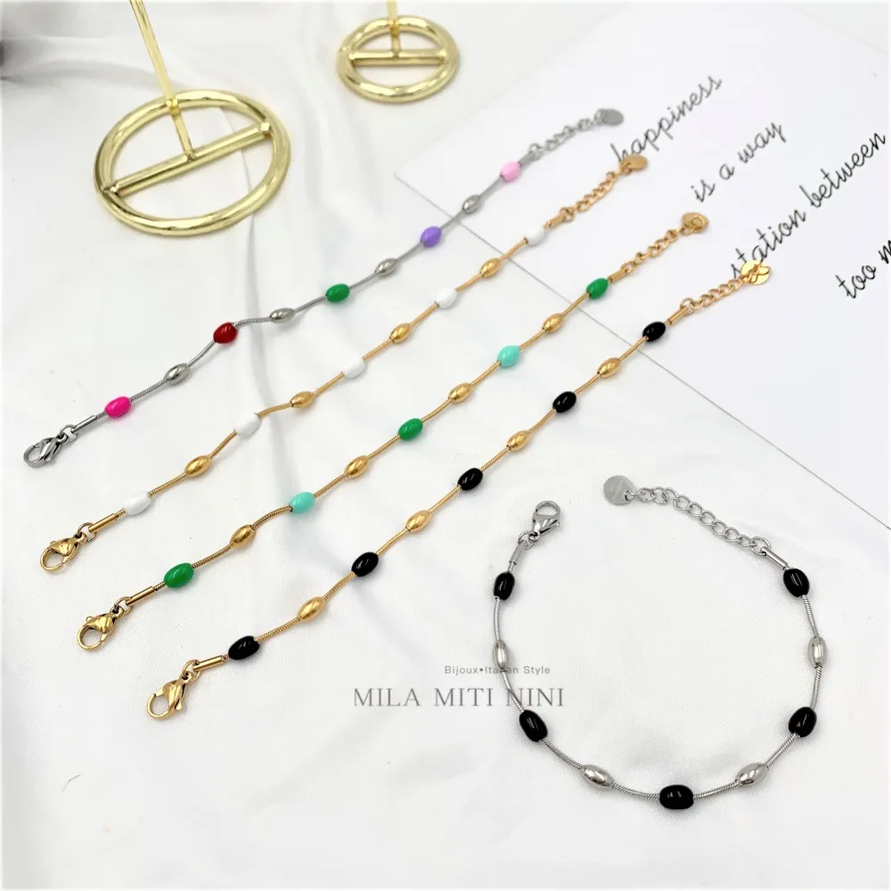 Pallina Ovale Colorata-Bracciale in Acciaio con Chiusura - BAC-103-AA152B