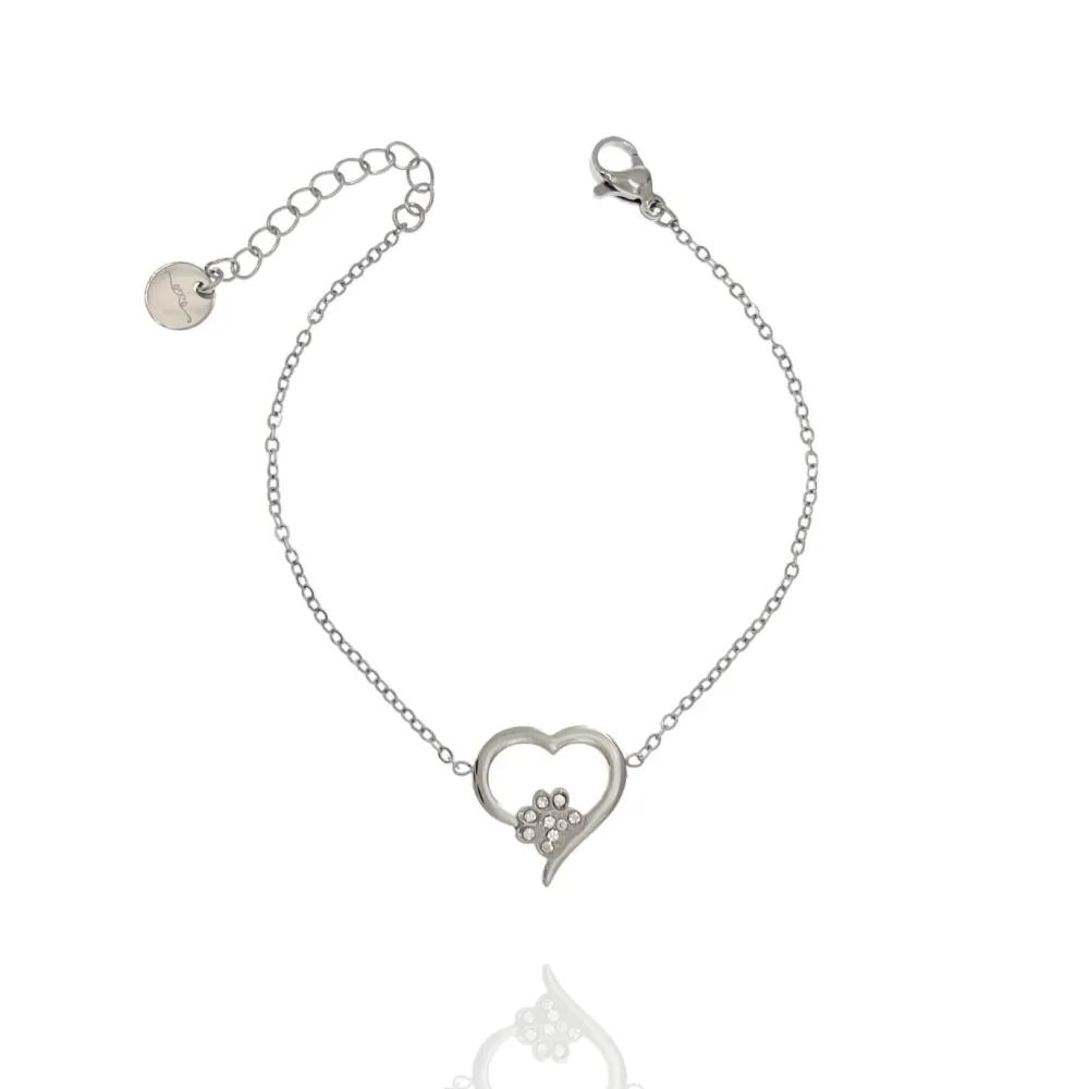Cuore con Zampa-Bracciale in Acciaio - BAC-103-AA2431B