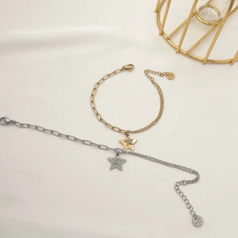 Stella con Strass-Bracciale in Acciaio - BAC-103-AA2444B