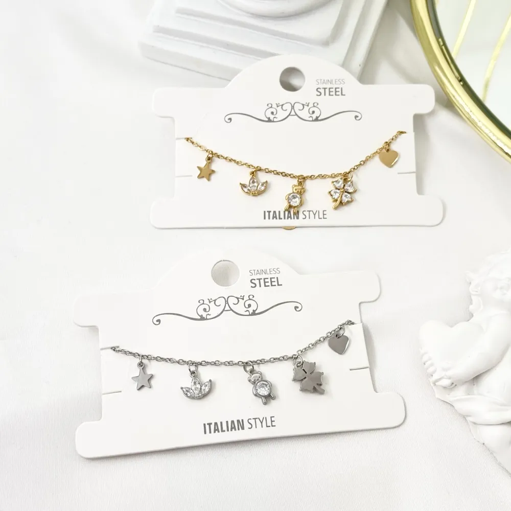 Orsetto Quadrifoglio -Bracciale in Acciaio con Chiusura - BAC-103-AA2781B