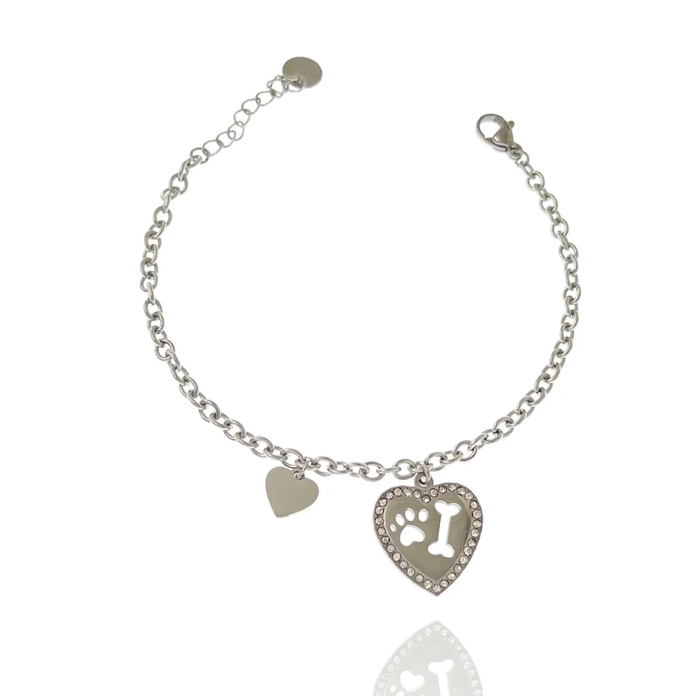 Cuore con Zampa -Bracciale in Acciaio con Chiusura - BAC-103-AA2857B