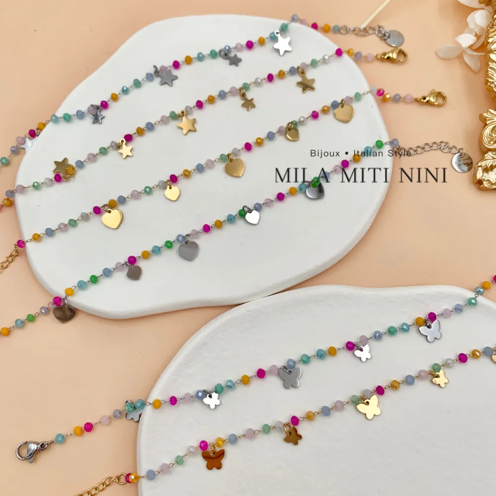 Perline Colorate con Stella-Bracciale in Acciaio con Chiusura - BAC-103-AA421B