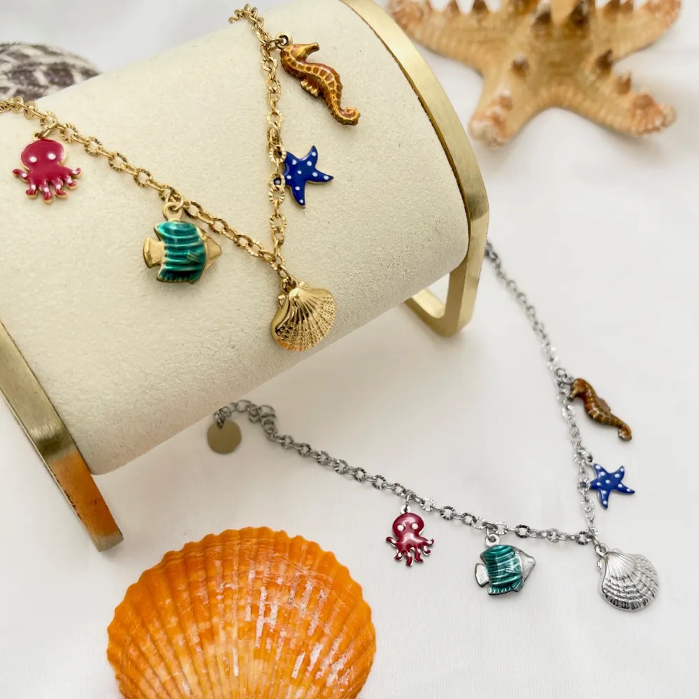 Mare Stella Corallo Smaltato-Bracciale in Acciaio - BAC-103-AA5140B