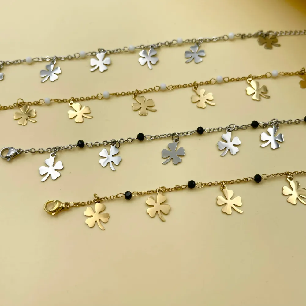 Quadrifoglio Cristalli-Bracciale in Acciaio con Chiusura - BAC-176-446B