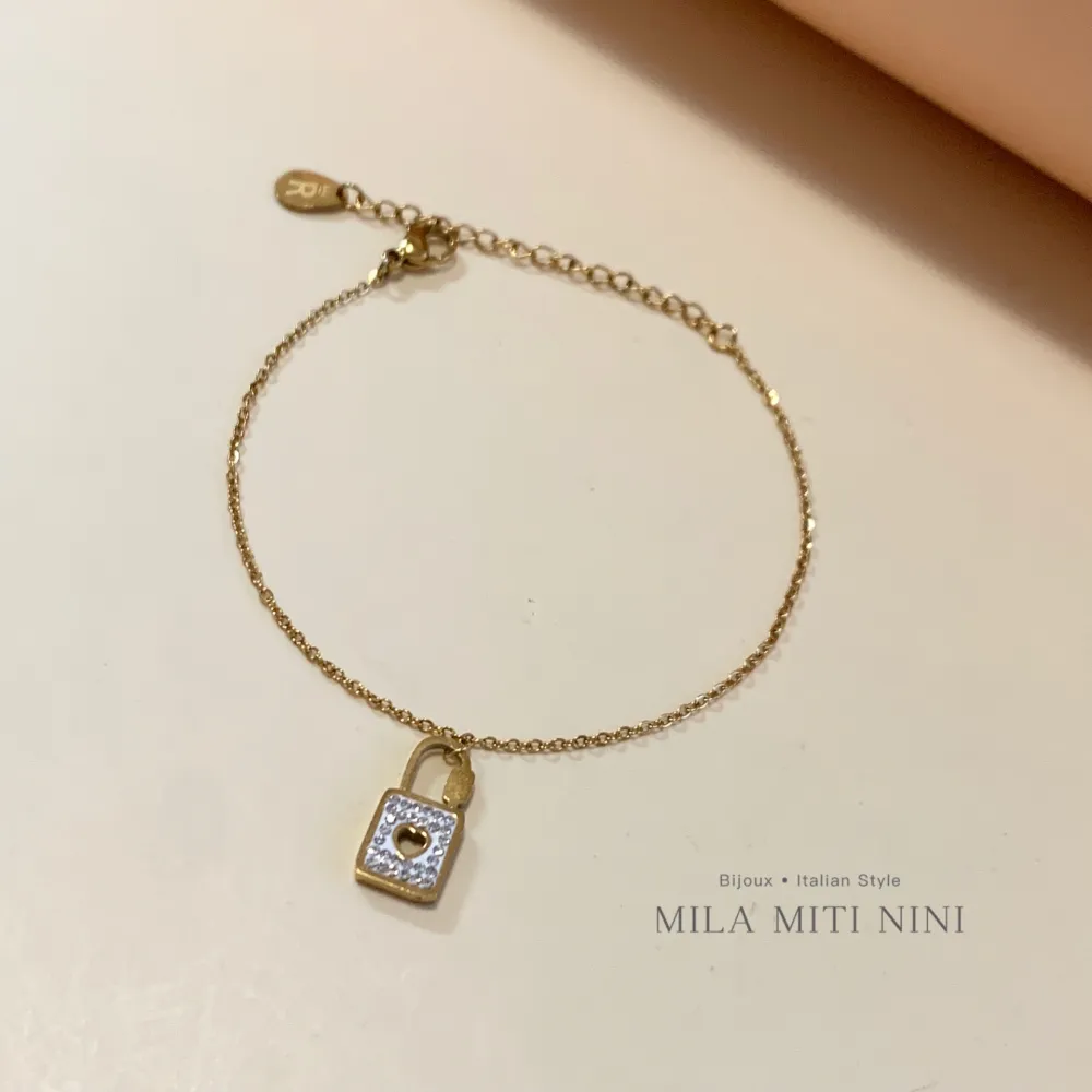 Lucchetto con Strass-Bracciale in Acciaio con Chiusura - BAC-413-1192