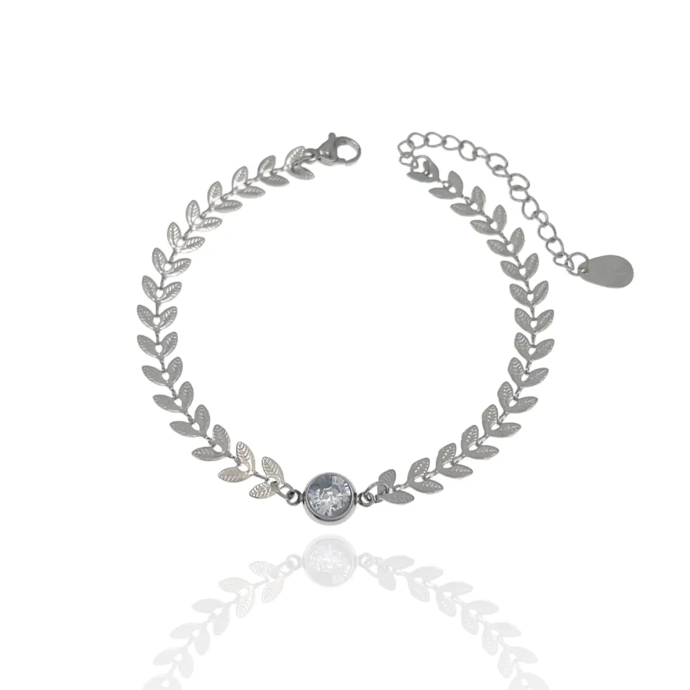 Foglia con Punto Luce-Bracciale in Acciaio - BAC-413-1266