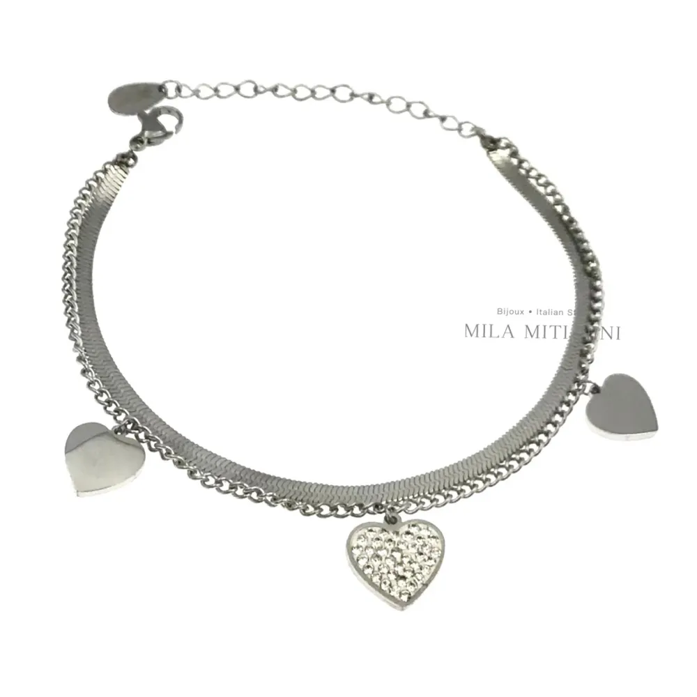 Doppio Cuore-Bracciale in Acciaio con Chiusura - BAC413-1351