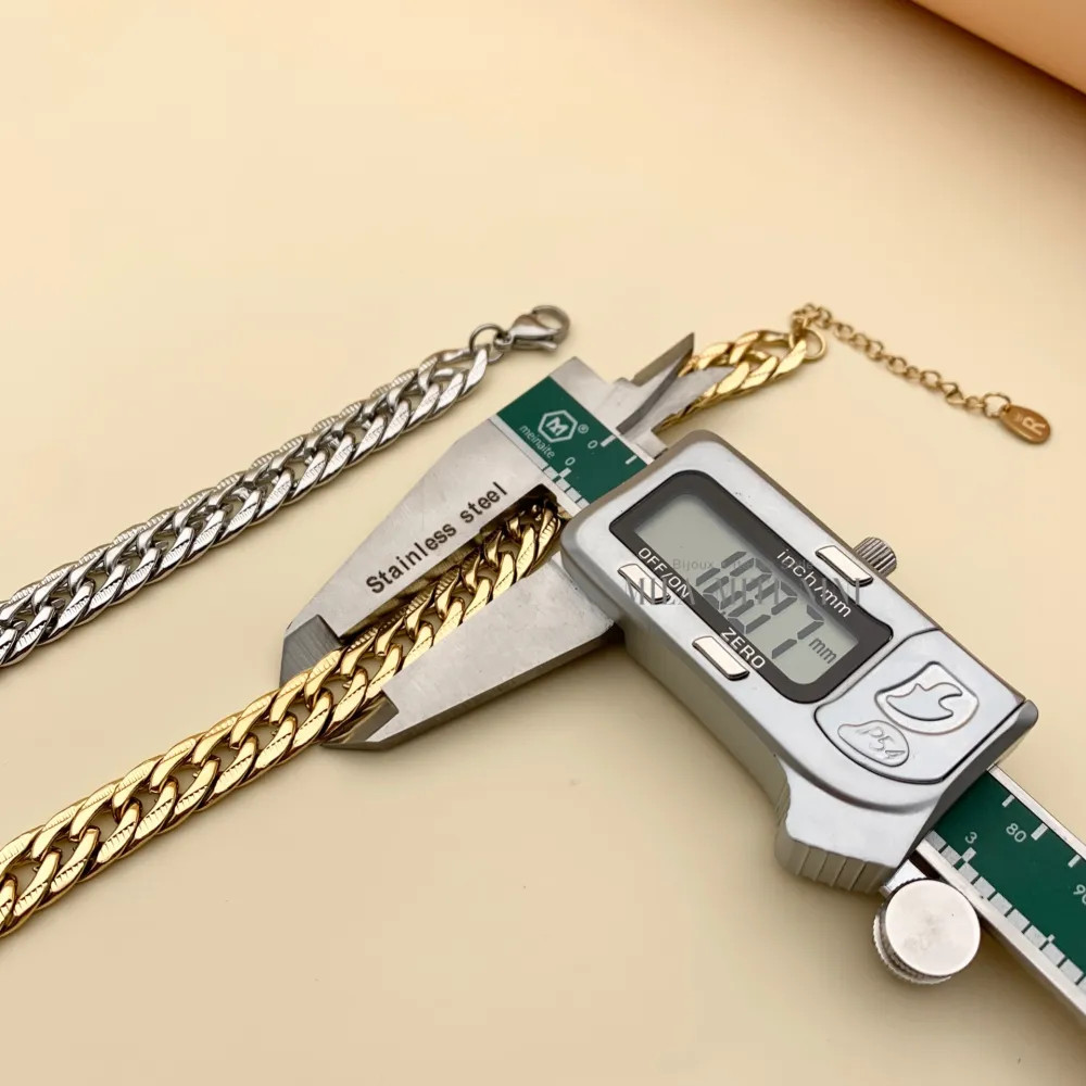 Groumette Piatto 10mm-Bracciale in Acciaio con Chiusura - BAC413-1474A