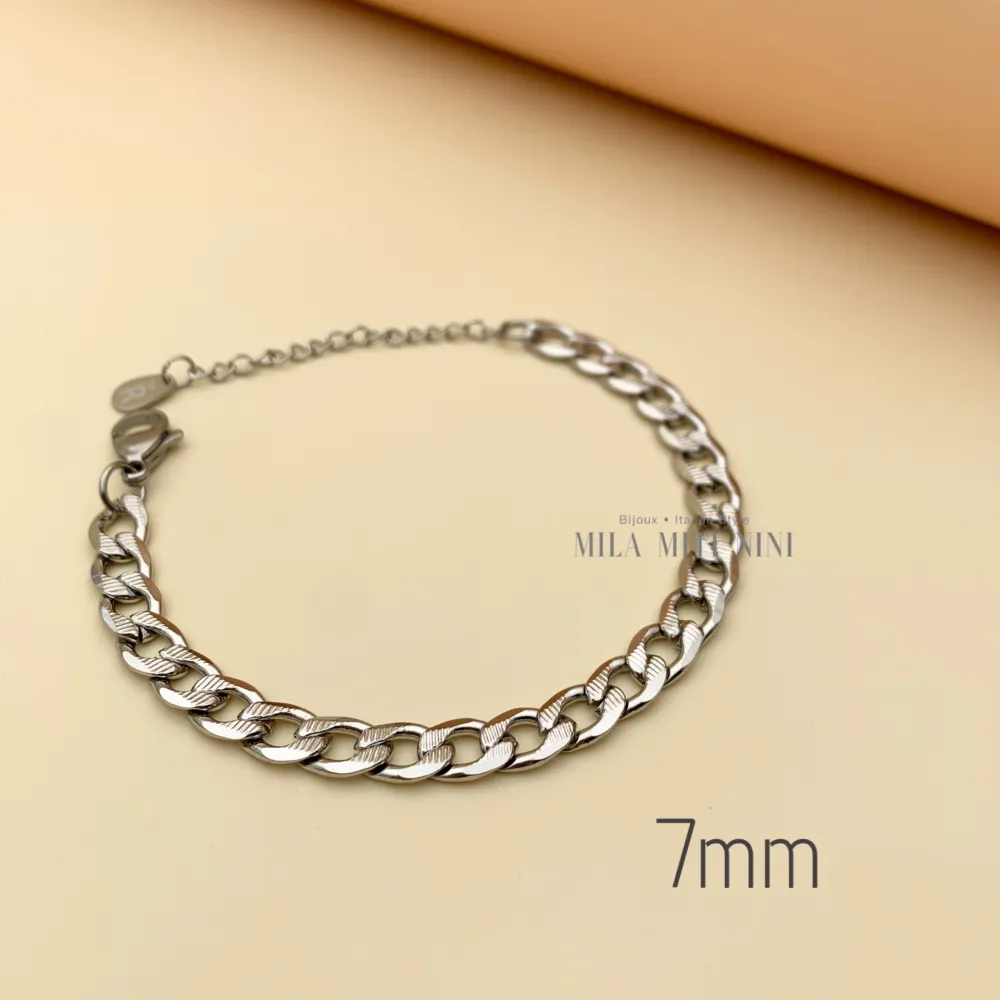 Groumette Piatto 7mm-Bracciale in Acciaio con Chiusura - BAC413-1476