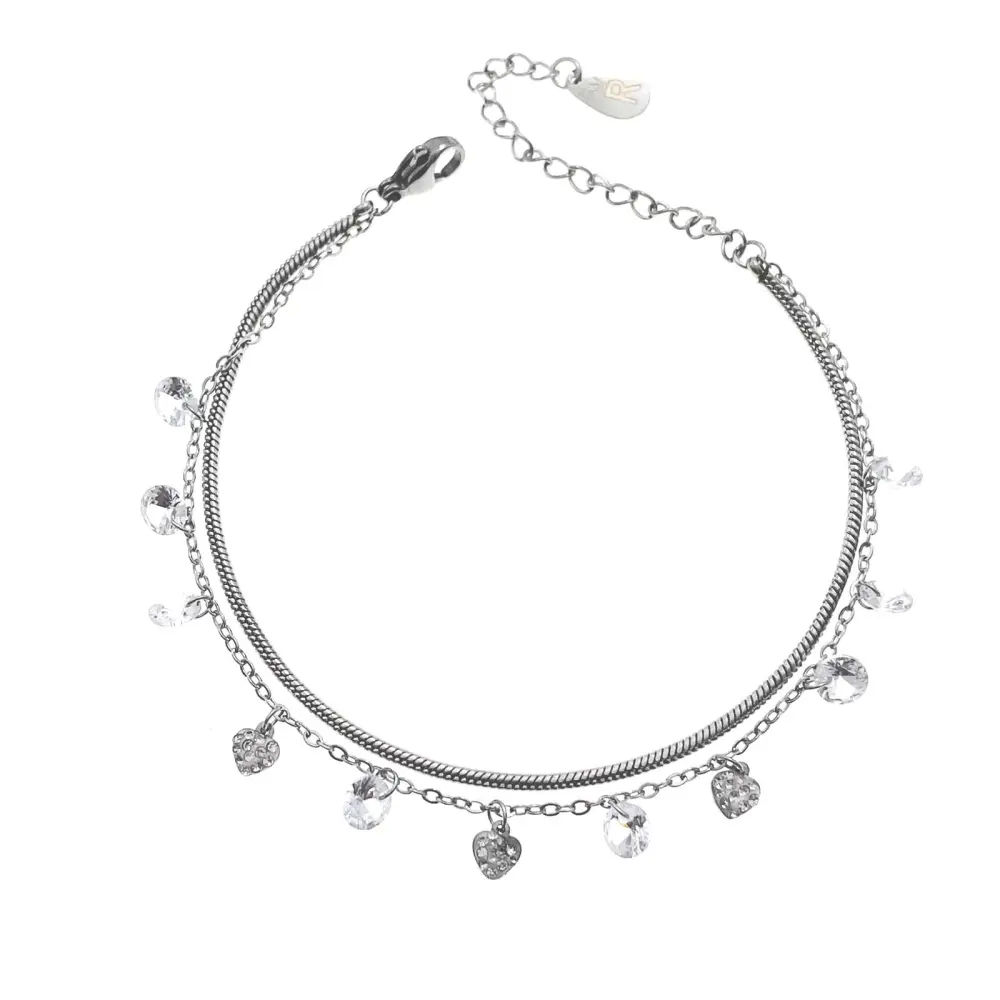 Doppio Serpente Cuore Zirconia-Bracciale in Acciaio con Chiusur - BAC-413-1488
