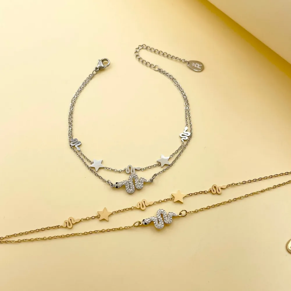 Doppio con Serpente Stella-Bracciale in Acciaio con Chiusura - BAC-413-1644