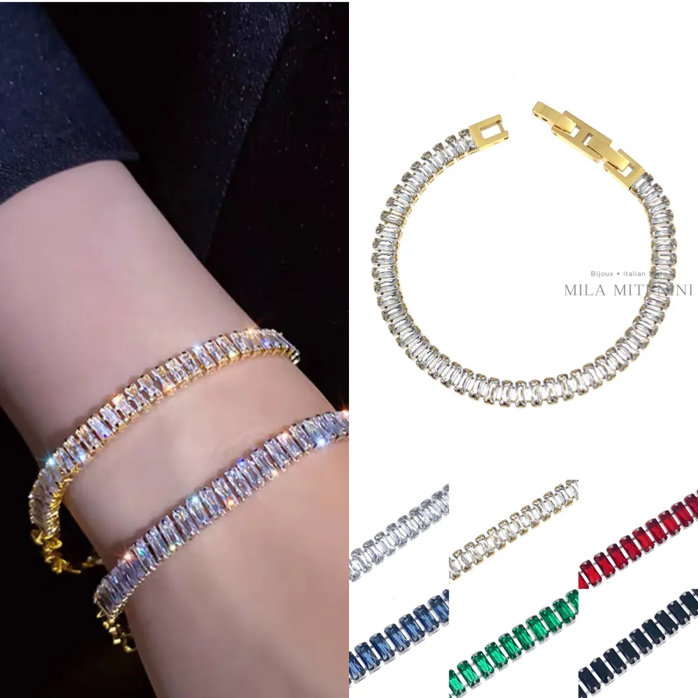 Tennis Rettangolare-Bracciale in Acciaio con Chiusura - BAC-600-B144A