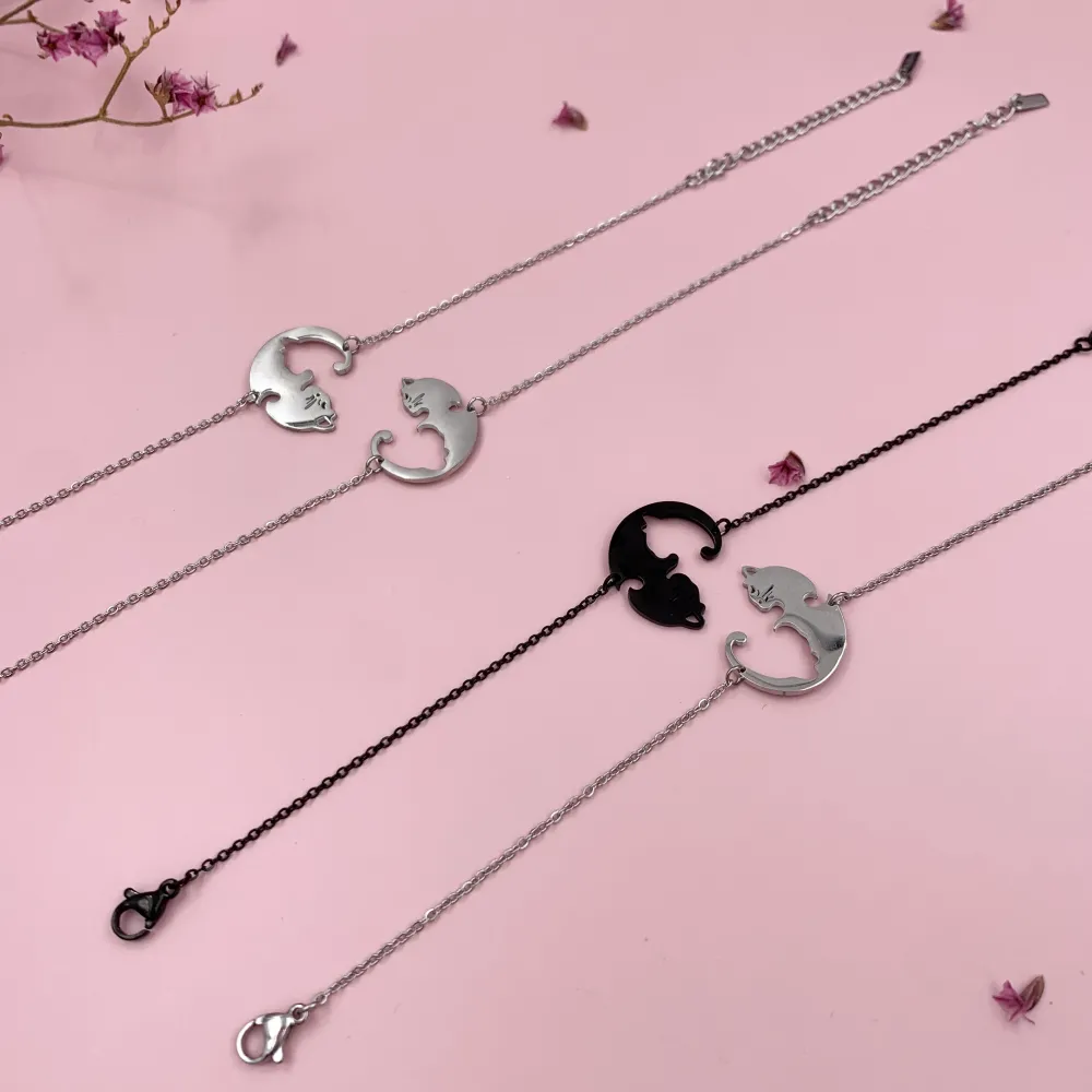 BAC6868-Puzzle Gatto-Bracciale Coppia in Acciaio - BAC6868-Puzzle Gatto-Bracciale Coppia in Acciaio