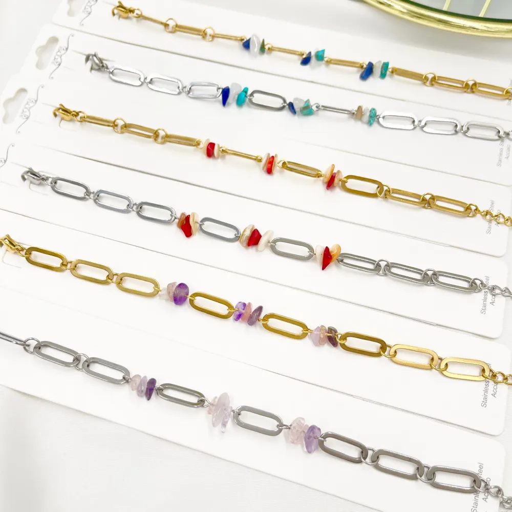 Catena con Perline-Bracciale in Acciaio - BAC-765-28