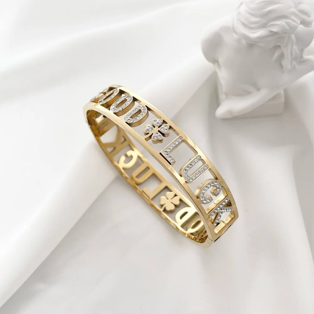 Good Luck-Bracciale con Scritte Rigido in Acciaio - BAR-413-1280 Good Luck