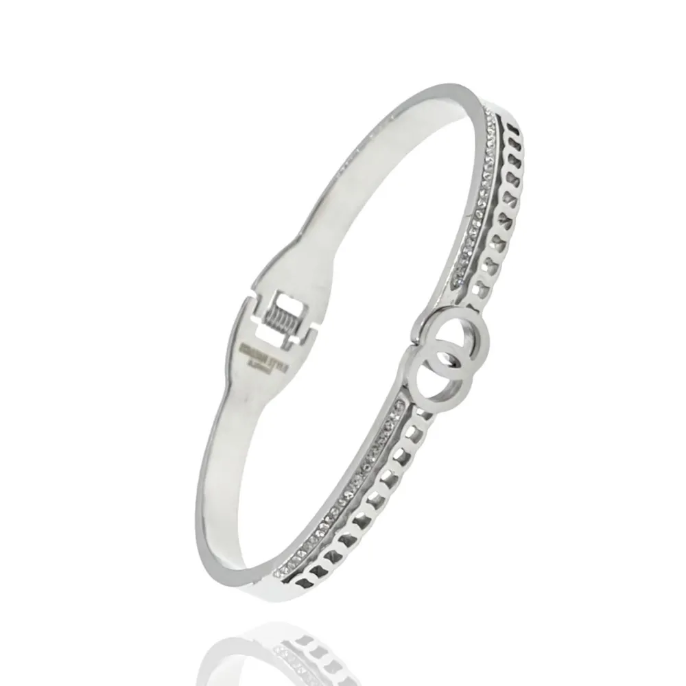 Doppio Cerchio-Bracciale con Scritte Rigido in Acciaio - BAR-413-1346A