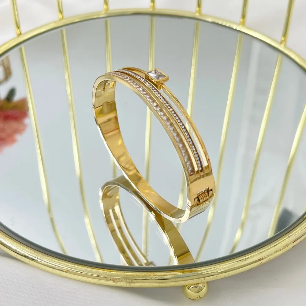 Semplice con Quadrato-Bracciale Rigido in Acciaio - BAR-413-1618A