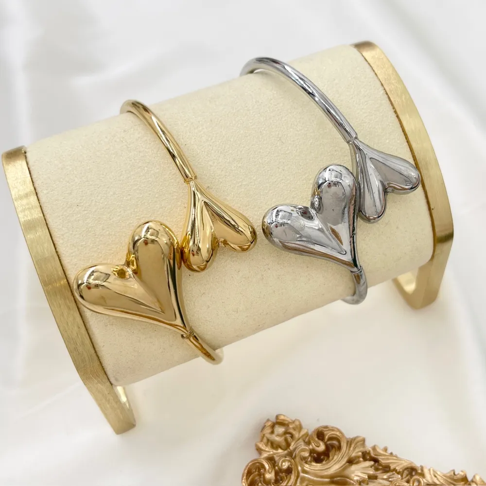 Doppio Cuore  -Bracciale Rigido in Acciaio - BAR-413-7277