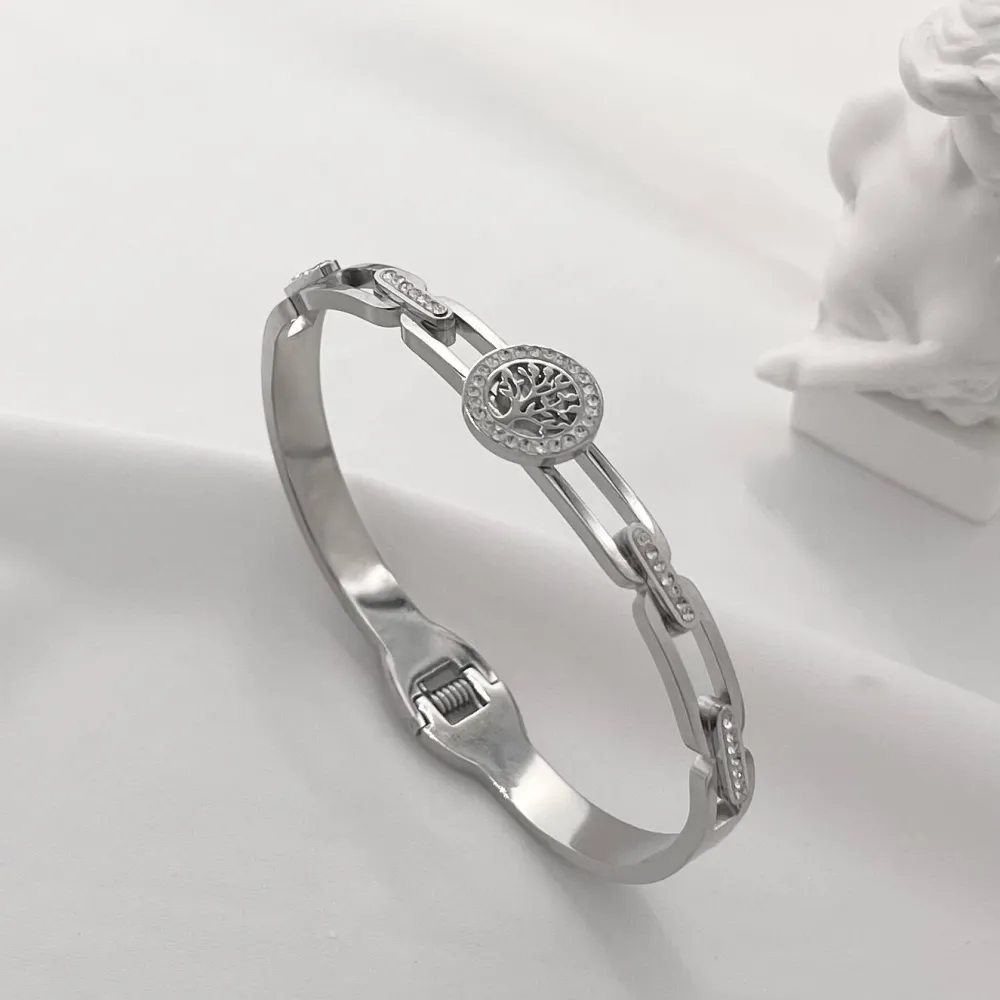 Albero della Vita-Bracciale con Scritte Rigido in Acciaio - BAR-413-S1374