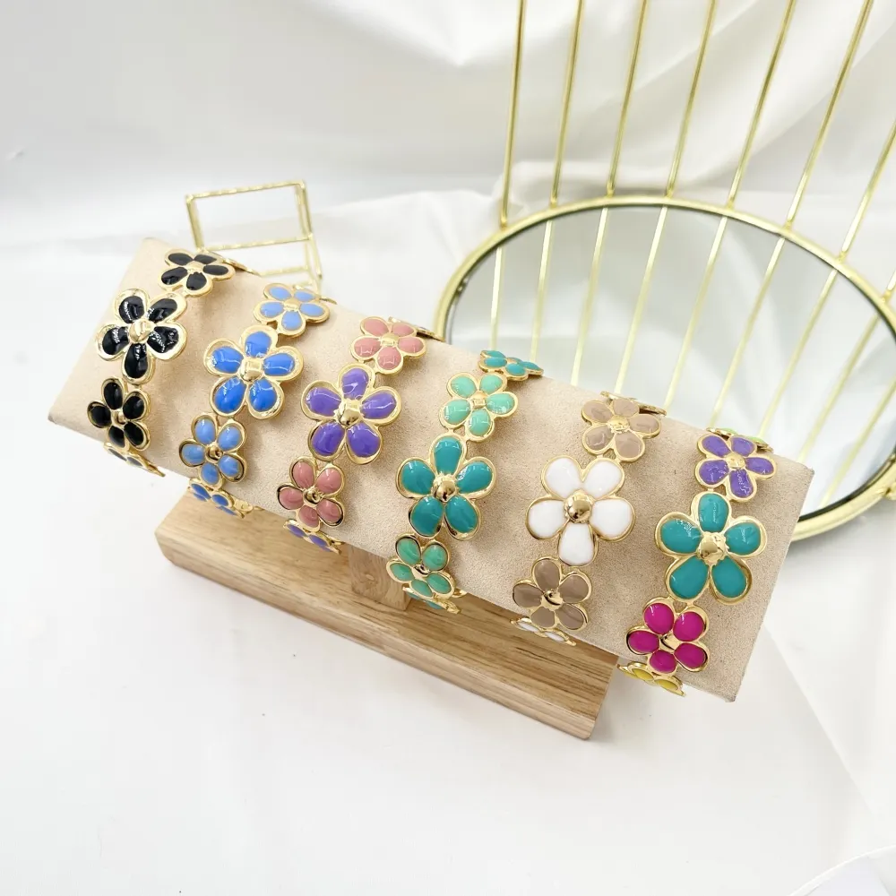 Fiore Smaltato-Bracciale Rigido in Acciaio - BAR-732-62