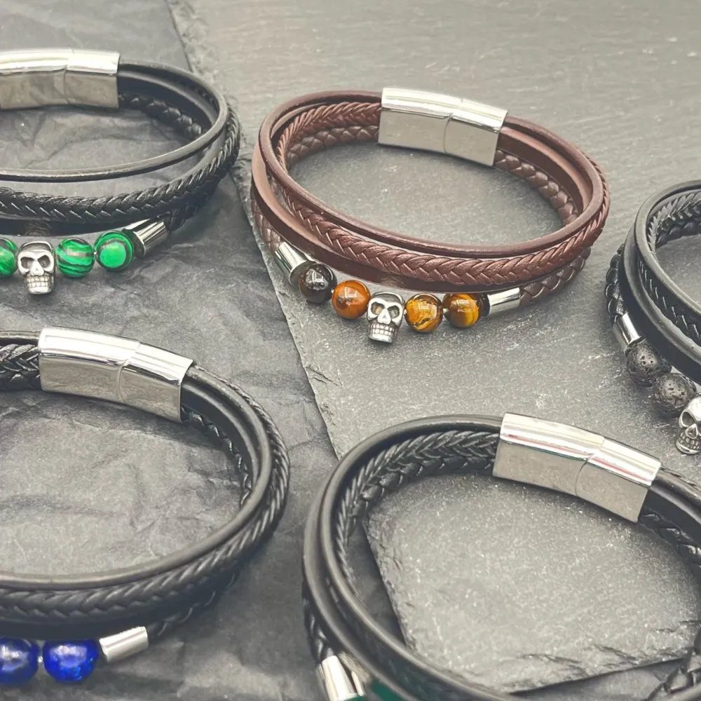 Multifili con Teschio-Bracciale da Uomo in Acciaio - BAU-720-21