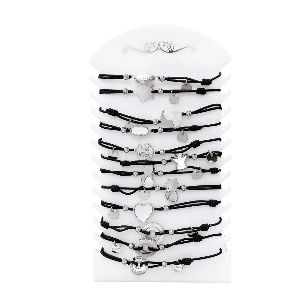 Soggetti Mix con Madreperla -12 Pz Bracciali Elastici in Acciai - BPA-104-1465