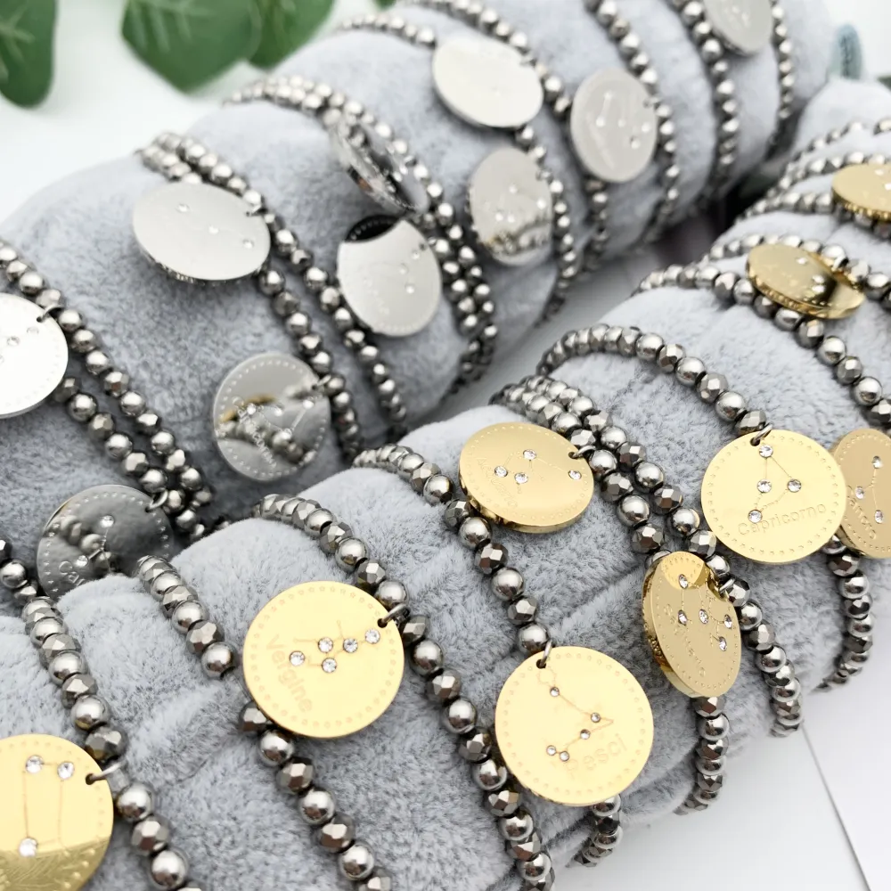 12Pz Bracciali Elastici in Acciaio+Cuscino in Omaggio - BPA413-2259-Segno Zodiacale-12 Pz Bracciali in Acciaio