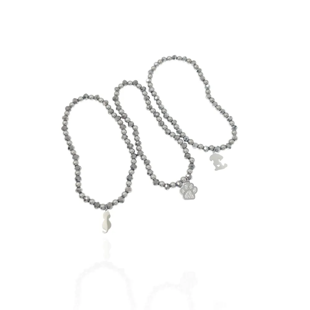 Gatto Cane Zampa-Bracciali Tris in Acciaio - BPE-413-1872