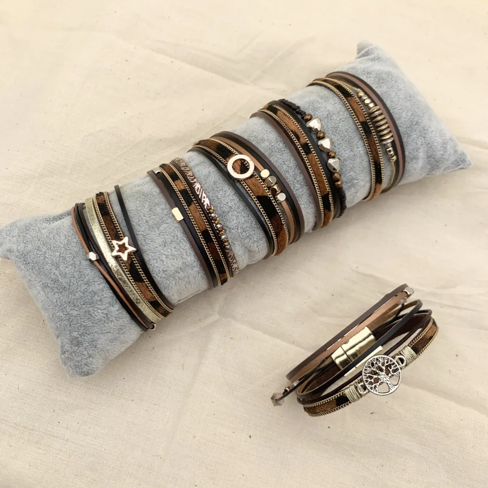 6pz Bracciali+Cuscino in Omaggio - BPM176-167-Multifili Animalier con Charmes- 6 Pz Bracciali