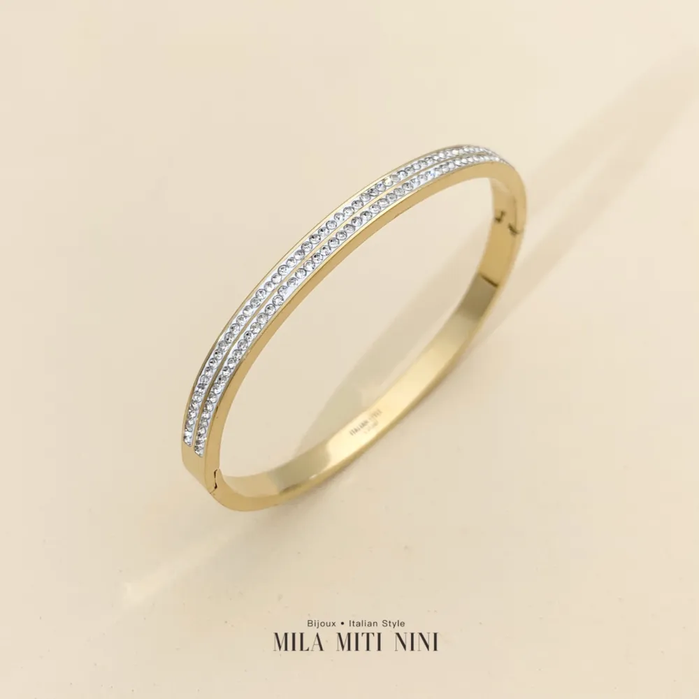 Bracciale Rigido con Doppio Fili di Strass - BRA413-902