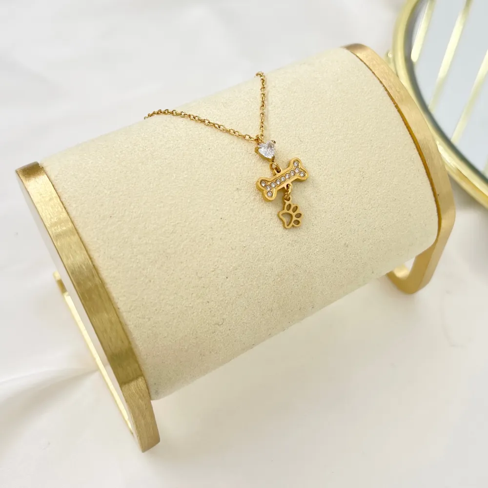 Osso con Zampa-Collana Girocollo in Acciaio - CAC-103-5264N