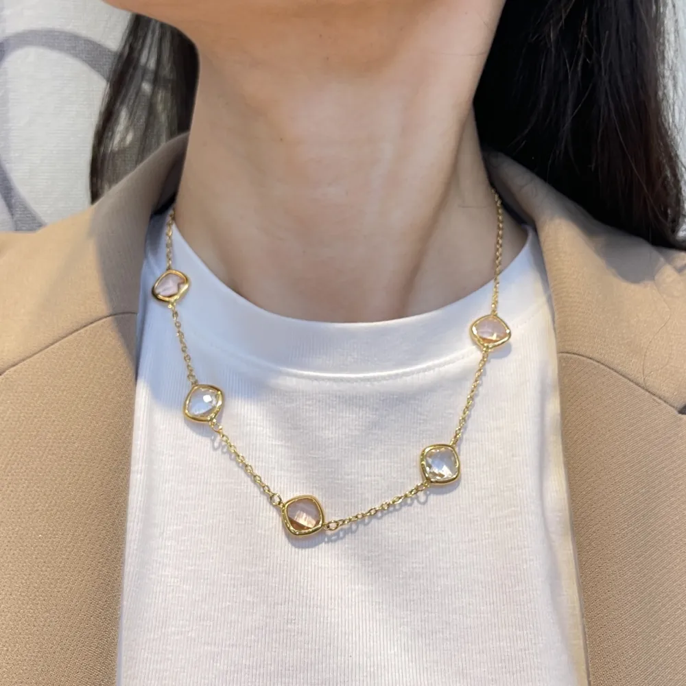 Pietre Colorate -Collana Corta in Acciaio - CAC-103-5416N