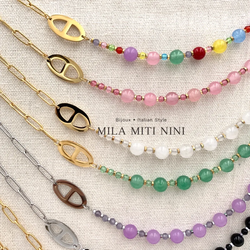 Pietre Colorate-Collana Corta in Acciaio - CAC-103-AA150N