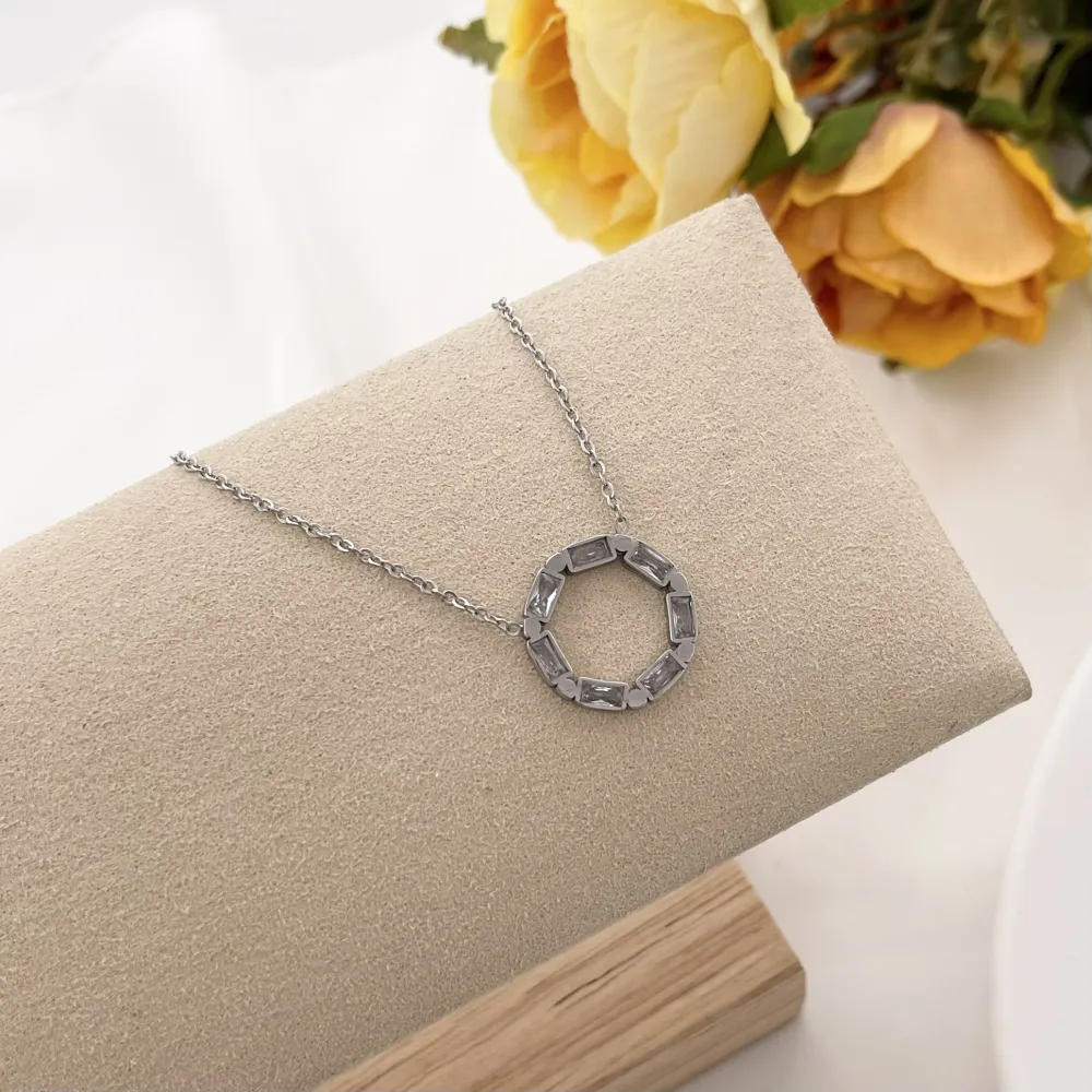 Cerchio con Zirconia-Collana Corta in Acciaio - CAC-103-AA1640N