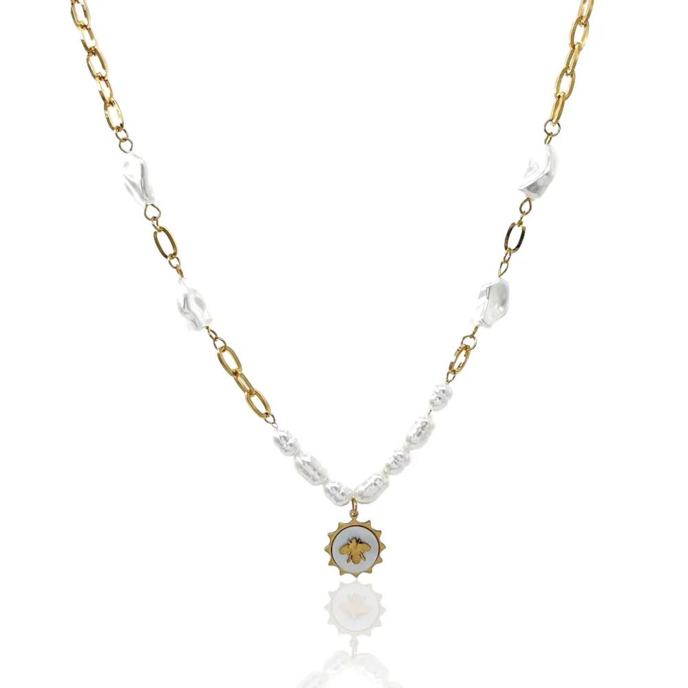 Perla con Ape-Collana Corta in Acciaio - CAC-103-AA2203