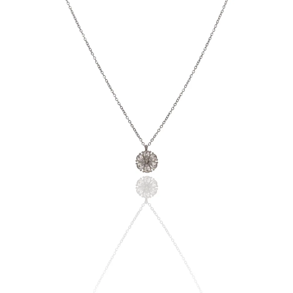 Fiore con Zirconia-Collana Corta in Acciaio - CAC-103-AA2426N