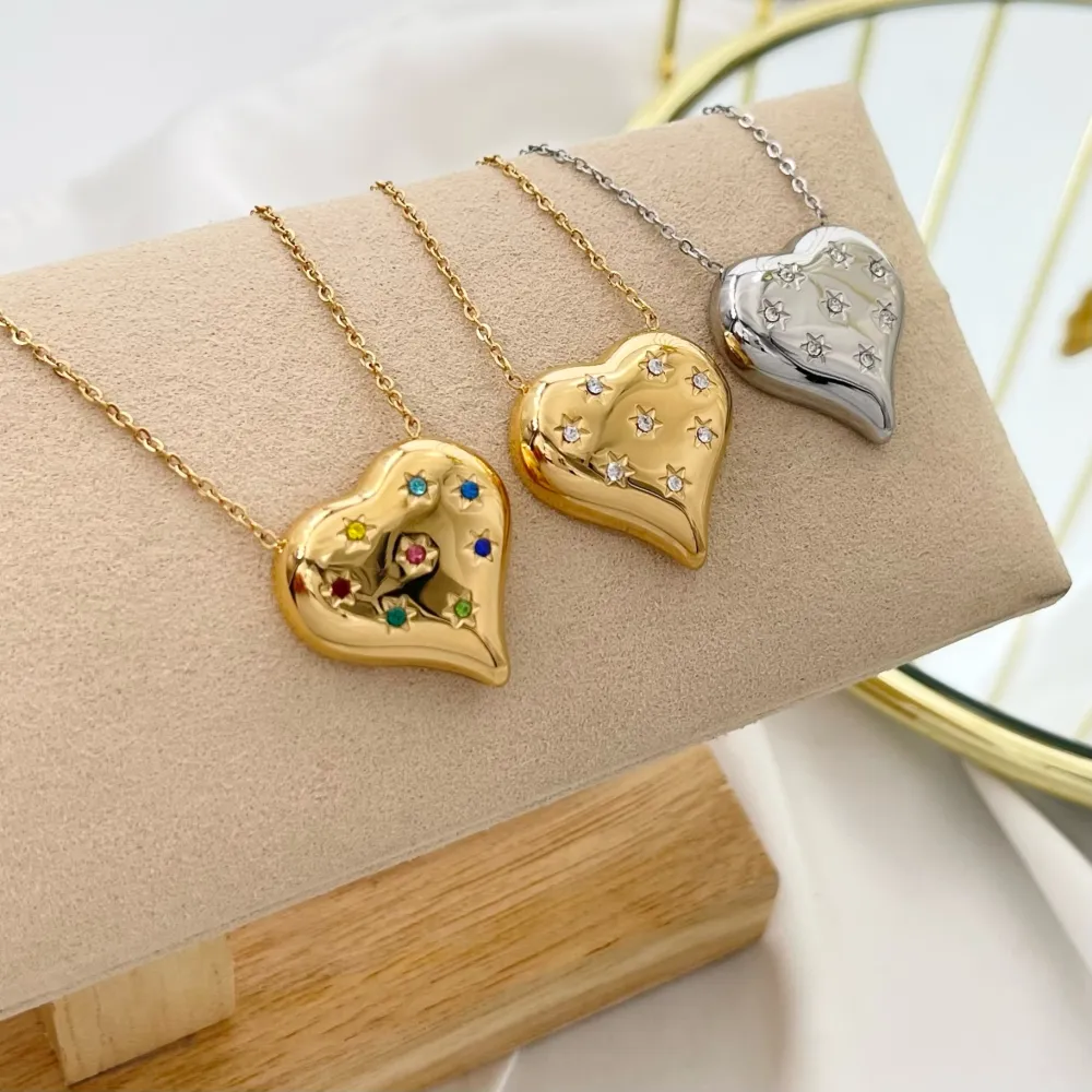 Cuore con Punti Luci Stella-Collana Girocollo in Acciaio - CAC-103-AA3502N