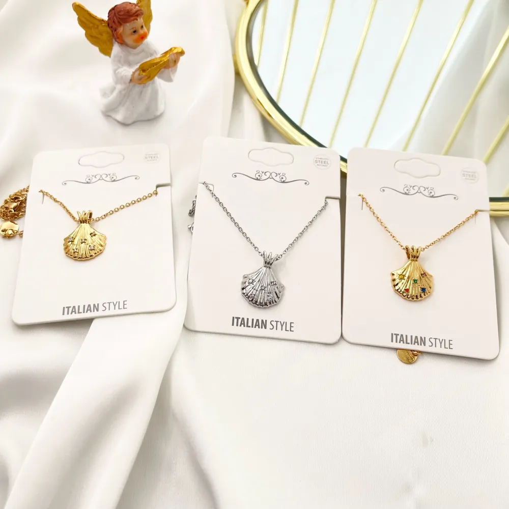 Conchiglia con Punti Luci-Collana Girocollo in Acciaio - CAC-103-AA3503N