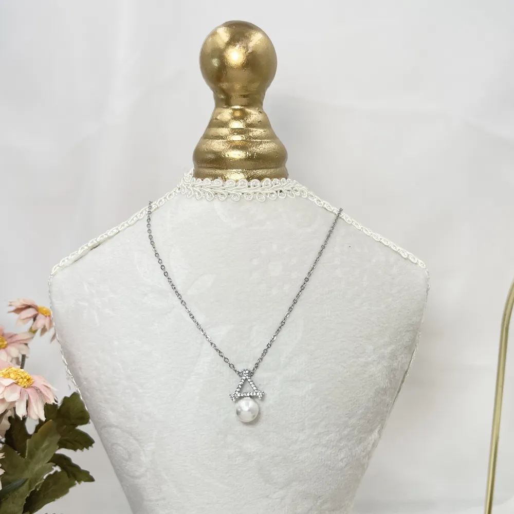 Triangolo con Perla-Collana Corta in Acciaio - CAC-103-AA4163N