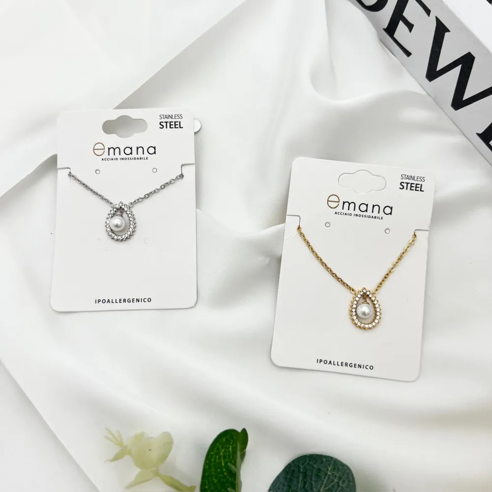 Goccia con Perla -Collana Girocollo in Acciaio - CAC-103-AA4166N